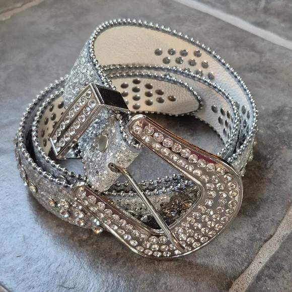 Silver Glitter Rhinestone Belt - Picture 4 of 12